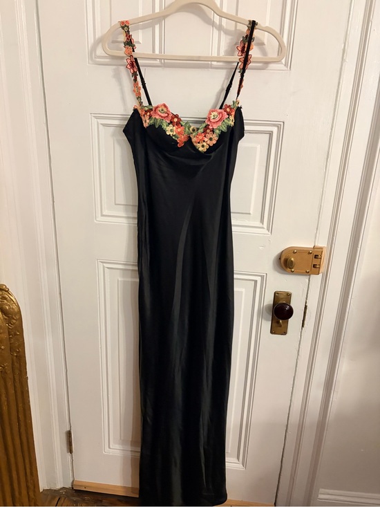 Angel Biba Dresses & Skirts - Angel Biba Black Maxi Slip Dress with Coral and Pink Floral Embroidery